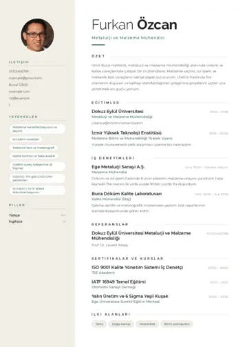 Metalürji Ve Malzeme Mühendisliği Cv Örnekleri cv indir
